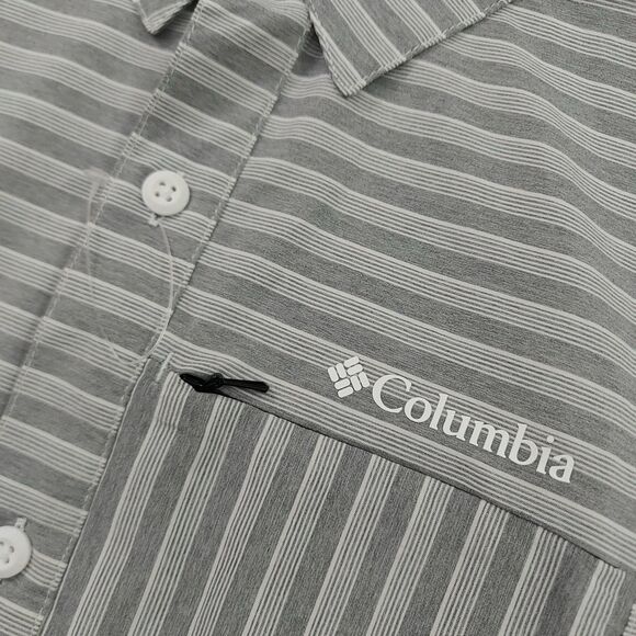 Columbia Shirt Mens Large Gray Striped Twisted Creek II Short Sleeve Outdoor - Picture 2 of 11